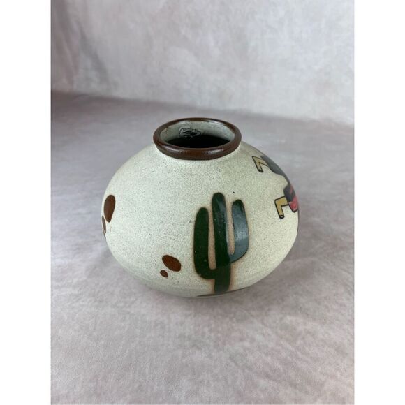 Tonala Pottery Vase Peppers Cactus Hand Painted Signed Mexico Boho Western - Picture 2 of 10